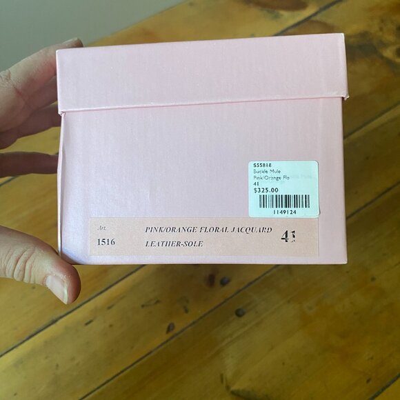 Ann Mashburn Pink and Orange Jacquard Floral Flats with Mule Buckle - Picture 3 of 8